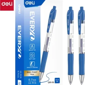 Doos 144 stuks Deli Everyu balpen met drukknop 0,7mm blauw
